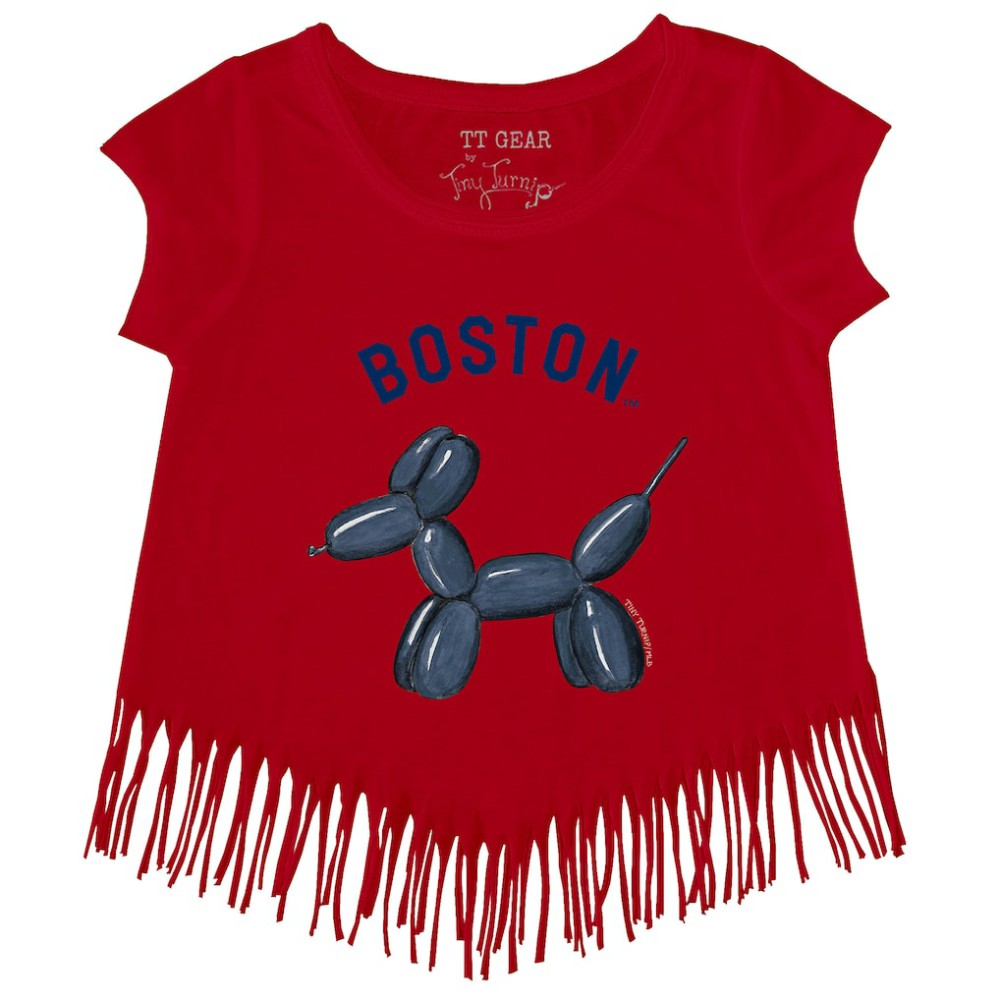 Boston Red Sox Tiny Turnip Girls Youth Balloon Dog Fringe T-Shirt - MLB