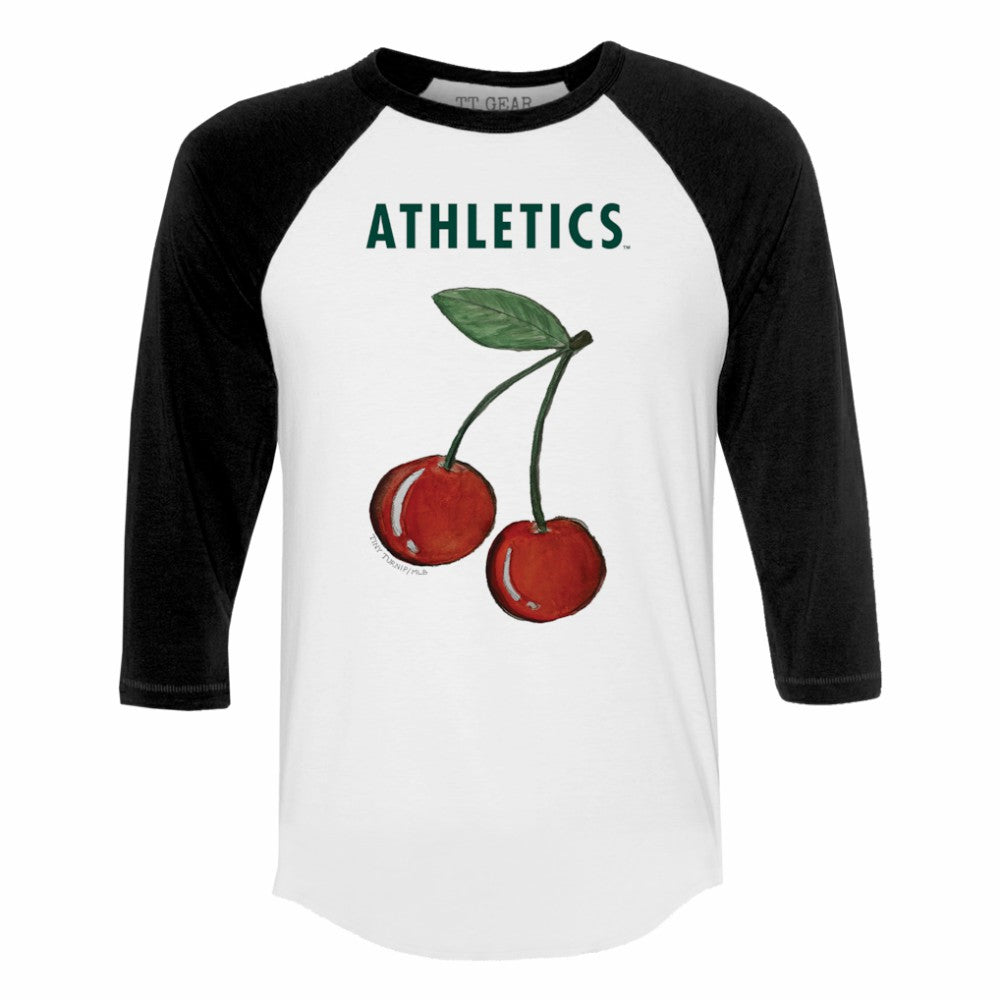Athletics Tiny Turnip Women's Cherries 3/4-Sleeve Raglan Baseball T-Shirt - MLB