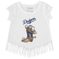 Los Angeles Dodgers Tiny Turnip Girls Youth Cowboy Boot Fringe T-Shirt - MLB