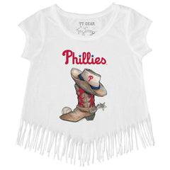 Philadelphia Phillies Tiny Turnip Girls Youth Cowboy Boot Fringe T-Shirt - MLB