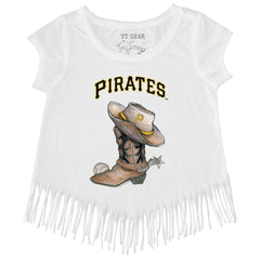 Pittsburgh Pirates Tiny Turnip Girls Youth Cowboy Boot Fringe T-Shirt - MLB