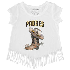 San Diego Padres Tiny Turnip Girls Youth Cowboy Boot Fringe T-Shirt - MLB