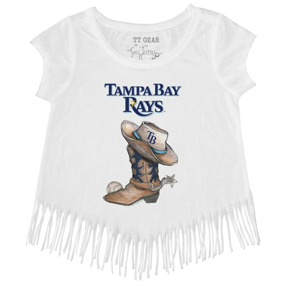 Tampa Bay Rays Tiny Turnip Girls Youth Cowboy Boot Fringe T-Shirt - MLB