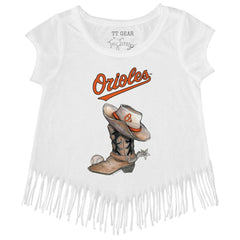 Baltimore Orioles Tiny Turnip Girls Youth Cowboy Boot Fringe T-Shirt - MLB