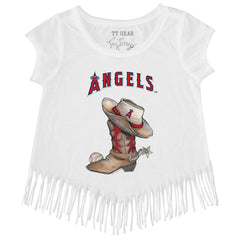 Los Angeles Angels Tiny Turnip Girls Youth Cowboy Boot Fringe T-Shirt - MLB