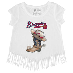 Atlanta Braves Tiny Turnip Girls Youth Cowboy Boot Fringe T-Shirt - MLB