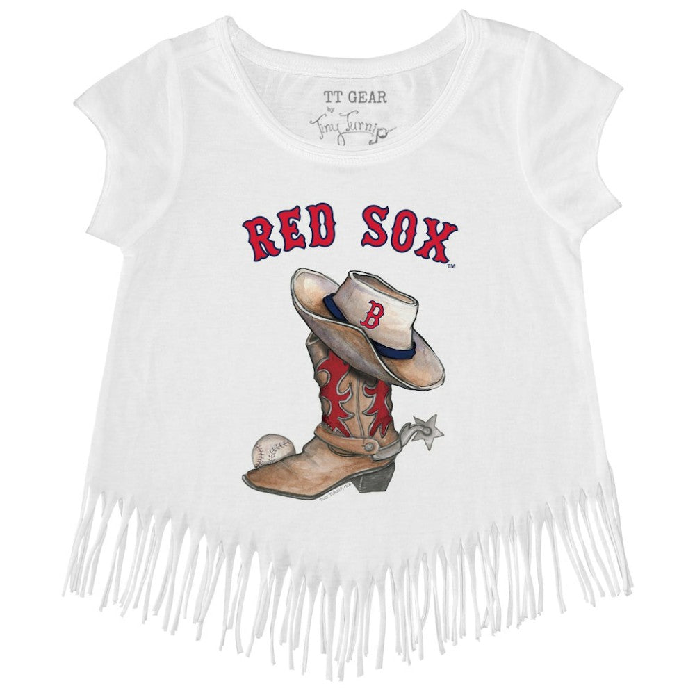 Boston Red Sox Tiny Turnip Girls Youth Cowboy Boot Fringe T-Shirt - MLB