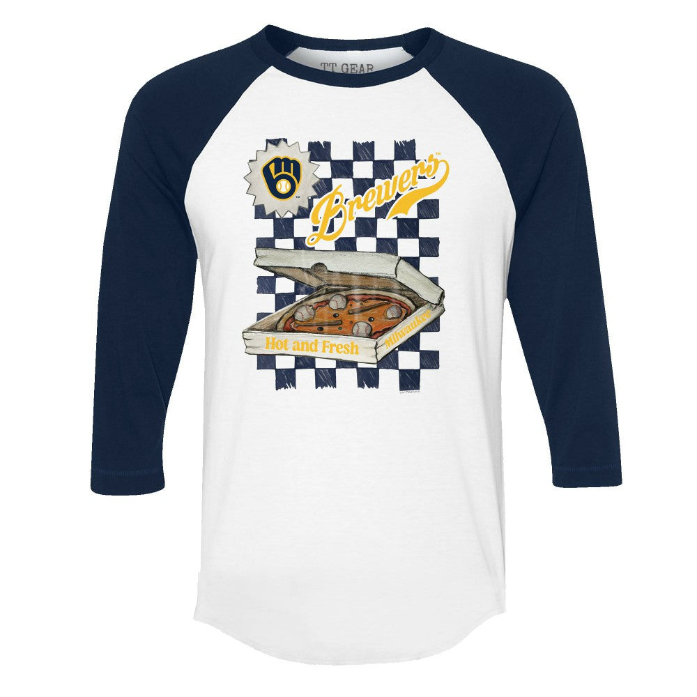 Milwaukee Brewers Tiny Turnip Women's Pizza 3/4-Sleeve Raglan Baseball T-Shirt - MLB
