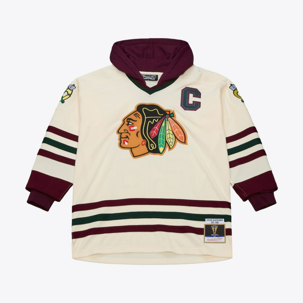 Chicago Blackhawks Mitchell & Ness x Just Don Jersey Hoodie - Cream - NHL