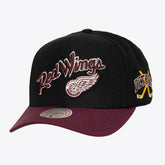 Detroit Red Wings Mitchell & Ness x Just Don Wave Script Pro Strapback Hat - Black/Maroon - NHL