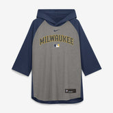 Milwaukee Brewers Nike Authentic Collection Flux Dri-FIT Raglan 3/4-Sleeve Hooded T-Shirt - MLB