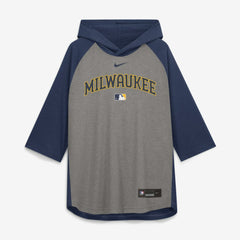 Milwaukee Brewers Nike Authentic Collection Flux Dri-FIT Raglan 3/4-Sleeve Hooded T-Shirt - MLB