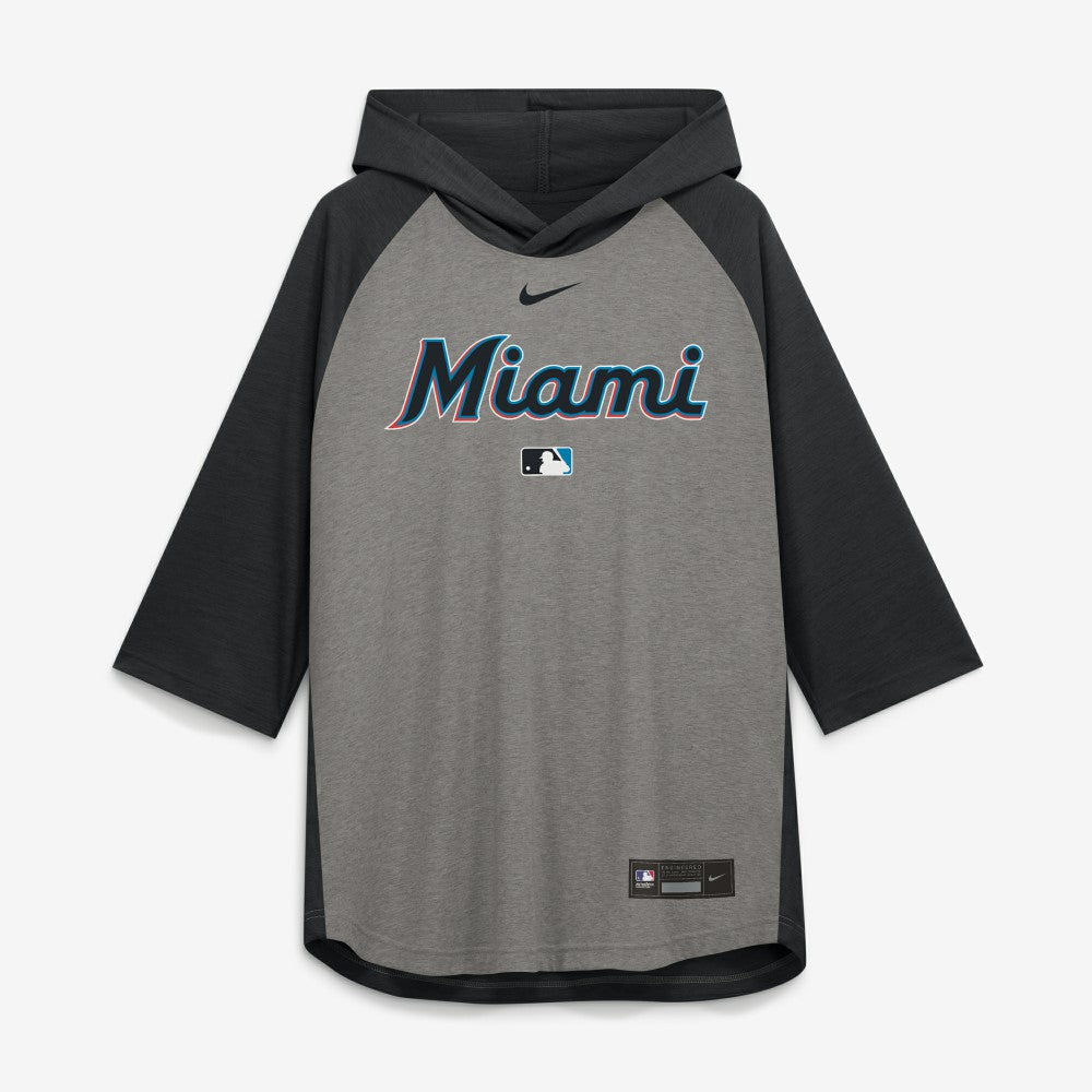 Miami Marlins Nike Authentic Collection Flux Dri-FIT Raglan 3/4-Sleeve Hooded T-Shirt - MLB