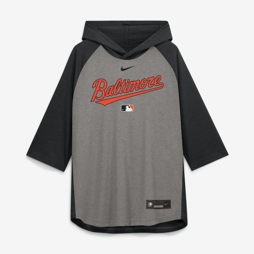 Baltimore Orioles Nike Authentic Collection Flux Dri-FIT Raglan 3/4-Sleeve Hooded T-Shirt - MLB