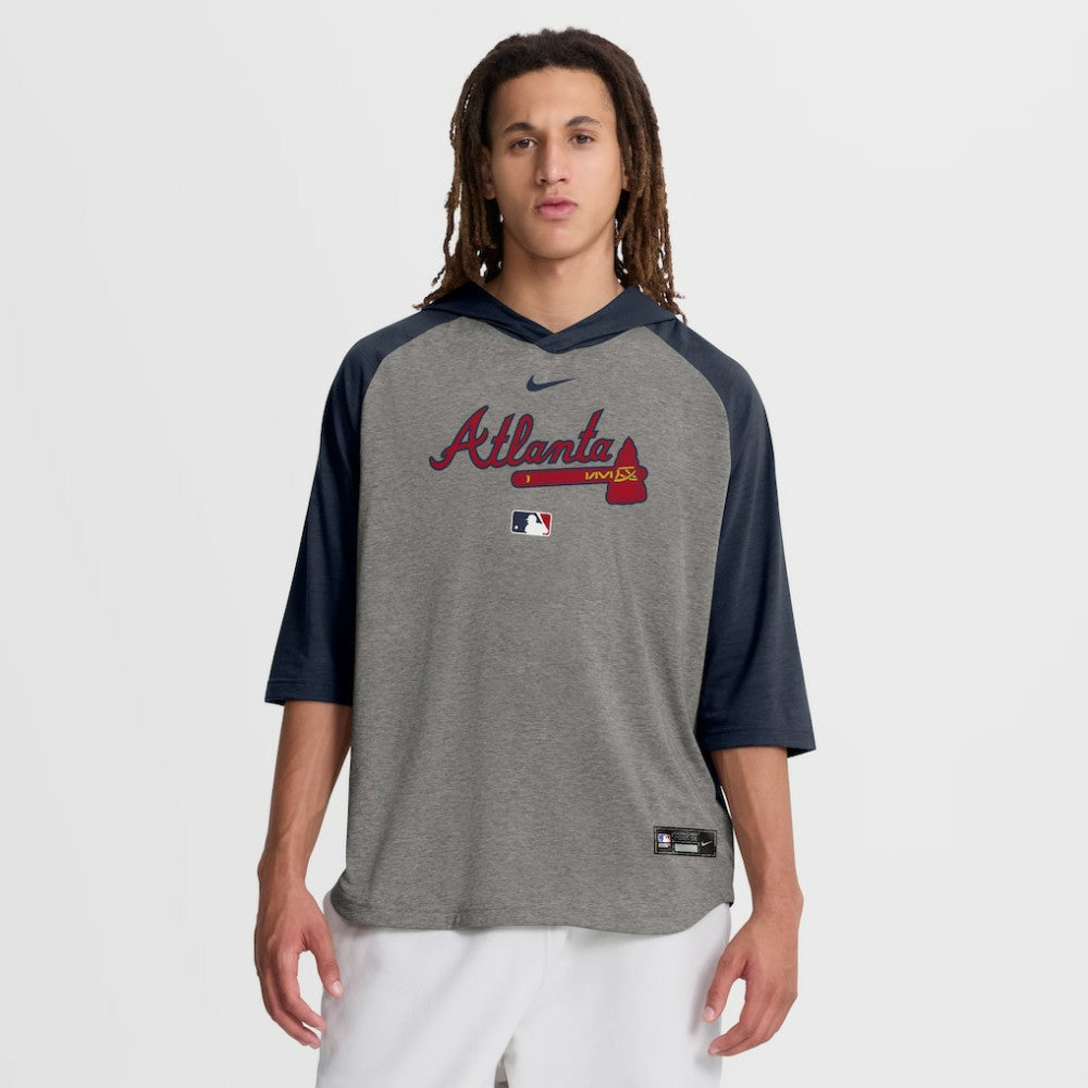 Atlanta Braves Nike Authentic Collection Flux Dri-FIT Raglan 3/4-Sleeve Hooded T-Shirt - MLB