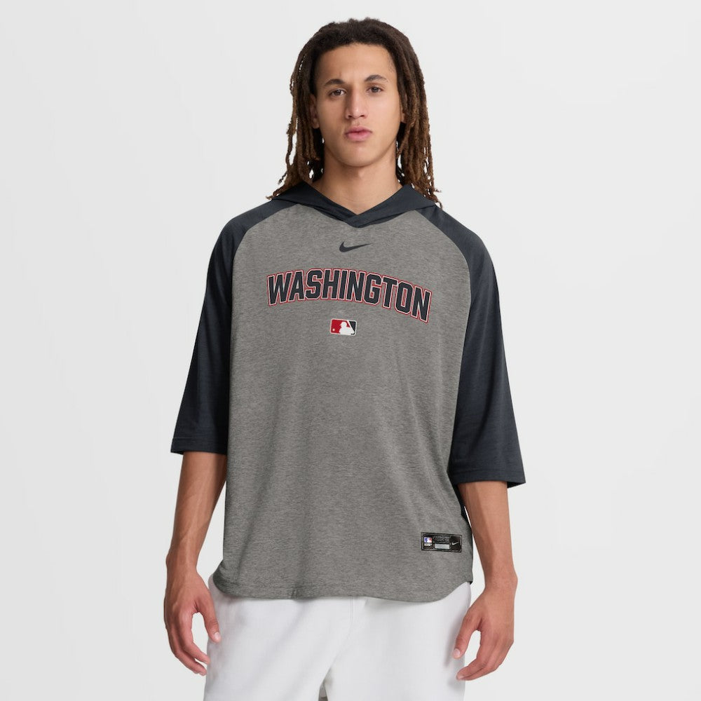 Washington Nationals Nike Authentic Collection Flux Dri-FIT Raglan 3/4-Sleeve Hooded T-Shirt - MLB