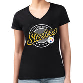 Pittsburgh Steelers G-III 4Her by Carl Banks Women's Super-Slim Fit Lightweight Pinstripe Circle V-Neck T-Shirt Black | NFL