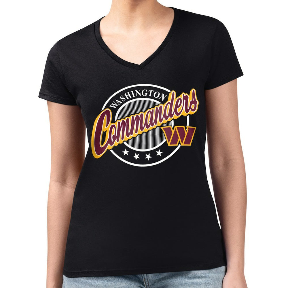 Washington Commanders G-III 4Her by Carl Banks Women's Super-Slim Fit Lightweight Pinstripe Circle V-Neck T-Shirt Black | NFL