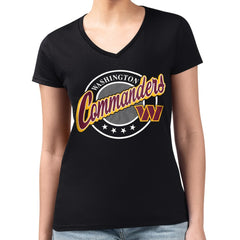 Washington Commanders G-III 4Her by Carl Banks Women's Super-Slim Fit Lightweight Pinstripe Circle V-Neck T-Shirt Black | NFL