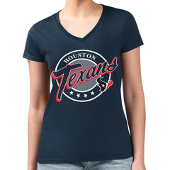 Houston Texans G-III 4Her by Carl Banks Women's Super-Slim Fit Lightweight Pinstripe Circle V-Neck T-Shirt Navy | NFL