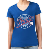 New York Giants G-III 4Her by Carl Banks Women's Super-Slim Fit Lightweight Pinstripe Circle V-Neck T-Shirt Royal | NFL