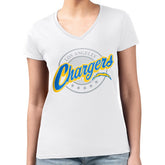 Los Angeles Chargers G-III 4Her by Carl Banks Women's Super-Slim Fit Lightweight Pinstripe Circle V-Neck T-Shirt White | NFL