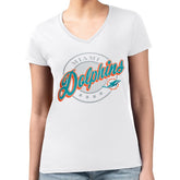 Miami Dolphins G-III 4Her by Carl Banks Women's Super-Slim Fit Lightweight Pinstripe Circle V-Neck T-Shirt White | NFL