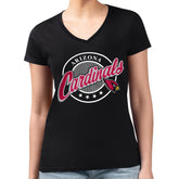 Arizona Cardinals G-III 4Her by Carl Banks Women's Super-Slim Fit Lightweight Pinstripe Circle V-Neck T-Shirt Black | NFL