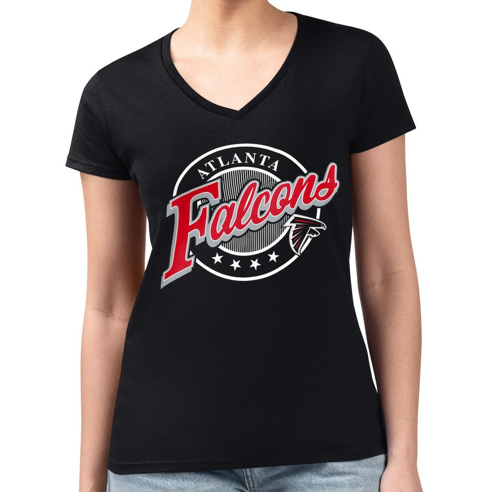 Atlanta Falcons G-III 4Her by Carl Banks Women's Super-Slim Fit Lightweight Pinstripe Circle V-Neck T-Shirt Black | NFL