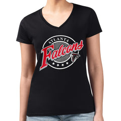 Atlanta Falcons G-III 4Her by Carl Banks Women's Super-Slim Fit Lightweight Pinstripe Circle V-Neck T-Shirt Black | NFL