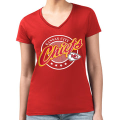 Kansas City Chiefs G-III 4Her by Carl Banks Women's Super-Slim Fit Lightweight Pinstripe Circle V-Neck T-Shirt Red | NFL