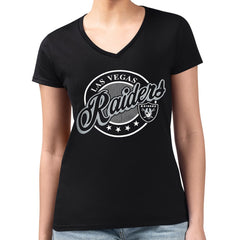Las Vegas Raiders G-III 4Her by Carl Banks Women's Super-Slim Fit Lightweight Pinstripe Circle V-Neck T-Shirt Black | NFL