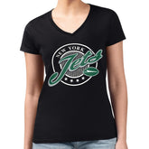 New York Jets G-III 4Her by Carl Banks Women's Super-Slim Fit Lightweight Pinstripe Circle V-Neck T-Shirt Black | NFL