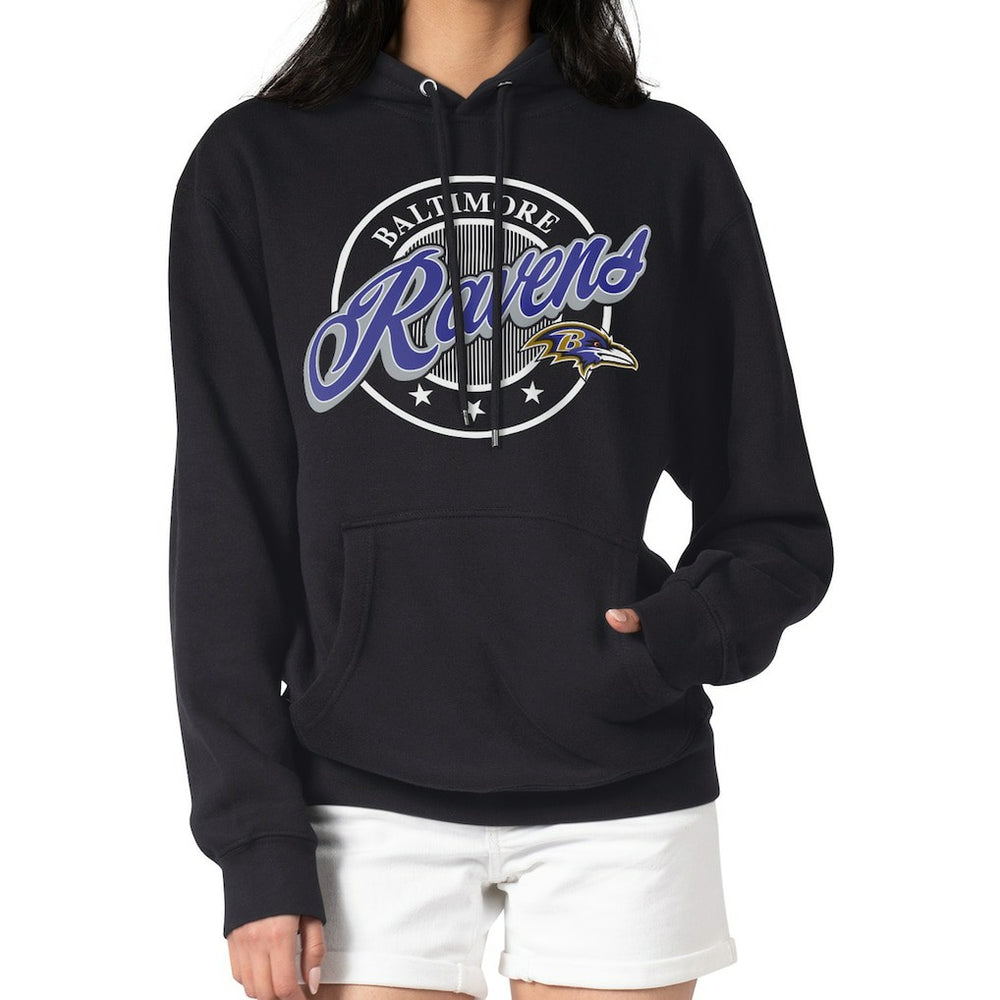 Baltimore Ravens G-III 4Her by Carl Banks Women's Pinstripe Circle Fleece Pullover Hoodie Black | NFL