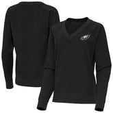Philadelphia Eagles Antigua Women's Varsity Tri-Blend V-Neck Long Sleeve T-Shirt Heather Black | NFL