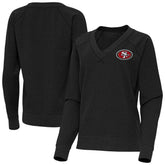 San Francisco 49ers Antigua Women's Varsity Tri-Blend V-Neck Long Sleeve T-Shirt Heather Black | NFL