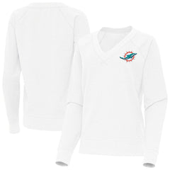 Miami Dolphins Antigua Women's Varsity Tri-Blend V-Neck Long Sleeve T-Shirt White | NFL