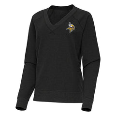 Minnesota Vikings Antigua Women's Varsity Tri-Blend V-Neck Long Sleeve T-Shirt Heather Black | NFL