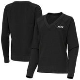 New York Jets Antigua Women's Varsity Tri-Blend V-Neck Long Sleeve T-Shirt Heather Black | NFL