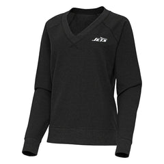 New York Jets Antigua Women's Varsity Tri-Blend V-Neck Long Sleeve T-Shirt Heather Black | NFL