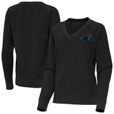 Carolina Panthers Antigua Women's Varsity Tri-Blend V-Neck Long Sleeve T-Shirt Heather Black | NFL