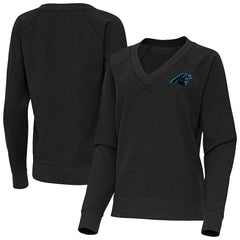 Carolina Panthers Antigua Women's Varsity Tri-Blend V-Neck Long Sleeve T-Shirt Heather Black | NFL