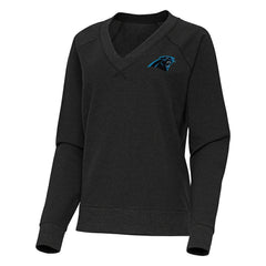 Carolina Panthers Antigua Women's Varsity Tri-Blend V-Neck Long Sleeve T-Shirt Heather Black | NFL