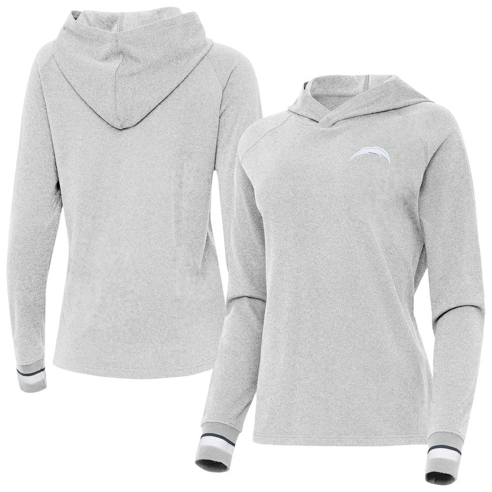 Los Angeles Chargers Antigua Women's Trek Raglan Pullover Hoodie Heather Gray | NFL