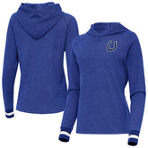 Indianapolis Colts Antigua Women's Trek Raglan Pullover Hoodie Heather Royal | NFL