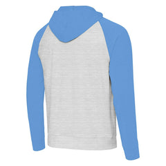 Los Angeles Chargers Antigua Urgent Raglan Pullover Hoodie Heather Gray/Heather Powder Blue | NFL
