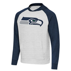 Seattle Seahawks Antigua Urgent Raglan Pullover Hoodie Heather Gray/Heather College Navy | NFL
