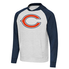 Chicago Bears Antigua Urgent Raglan Pullover Hoodie Heather Gray/Heather Navy | NFL