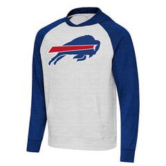 Buffalo Bills Antigua Urgent Raglan Pullover Hoodie Heather Gray/Heather Royal | NFL