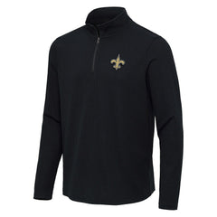 New Orleans Saints Antigua Sync Tri-Blend Quarter-Zip Pullover Heather Black | NFL